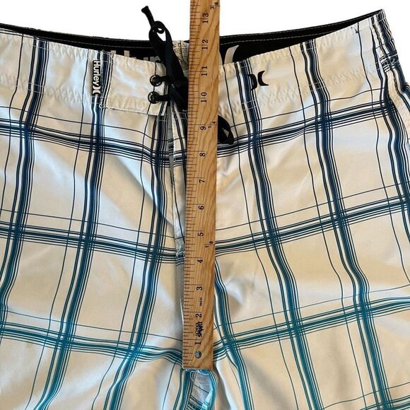 Hurley Mens Board Shorts Plaid Classic White Blue Double LaceTie Size 32 - Picture 5 of 7